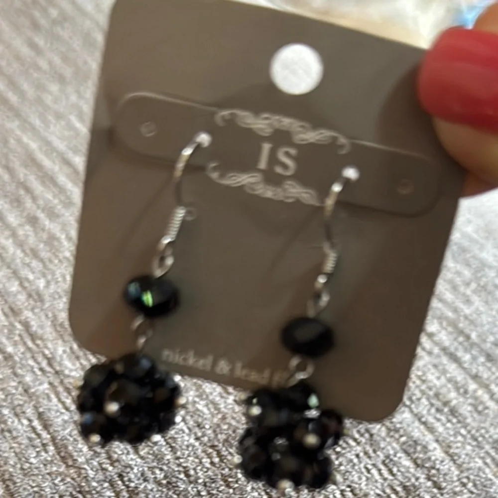 Black Beaded Dangle Earrings, Nickel & Lead free, 1.5” Dangle, Sparkly, NWT